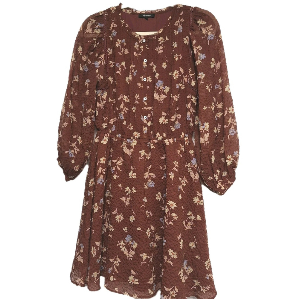 Madewell Norma Rae Brown Floral Dress Womens XXS Cottage Core Prairie Lined